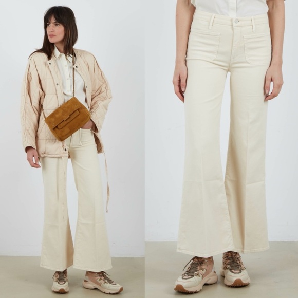 MOTHER- The Patch Pocket Roller Skimp Jeans in Chalk Ivory Size 28 Flare - Picture 1 of 9